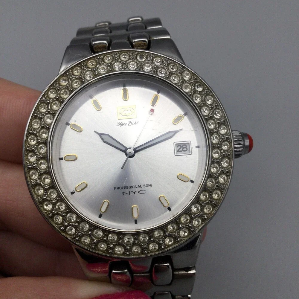 Marc Ecko Womens Watch 40mm Silver Tone Dial Crystal Bezel Date New Battery 7
